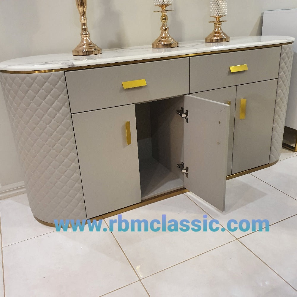 Buffet Cabinet in Bronze Storage Dining Room Buffet Cabinet with  4 shelves and 2 Drawers in Grey MDF and Bronze