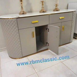 Kitchen Buffet Cabinet in Bronze Storage Dining Room Buffet Cabinet with  4 shelves and 2 Drawers in Grey MDF and Bronze