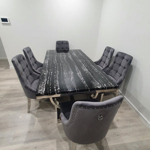 Modern Marble Dining table and 6 stainless steel Chairs