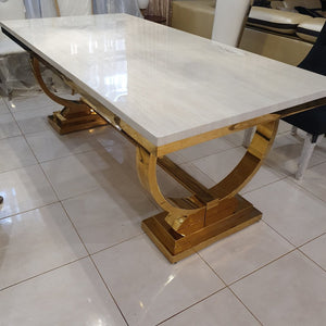 Cream Marble Dining Table With Stainless Steel Frame