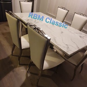 White Marble Dining Table with 6 Chairs 