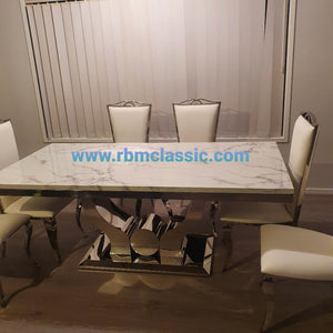 Marble Dining Table in Silver Stainless steel frame