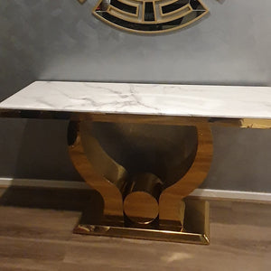Beautiful and Stylish Modern Classy White Grey Marble Hallway Console Table with Silver Stainless Steel Frame
