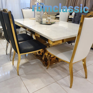 Classy Marble Dining Table with 6 Chairs in Gold Stainless steel frame