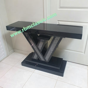 Diamond Crushed Black Glass Hallway Console Table only