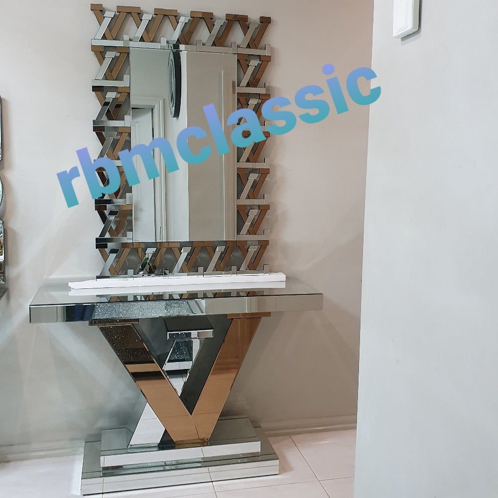 Mirrored Glass LV Hallway Console Table and Mirror