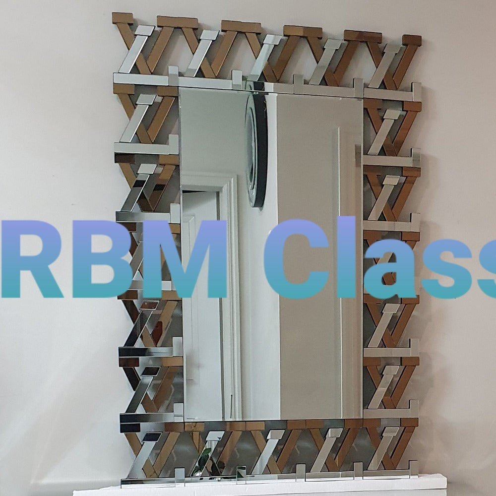 LV Glass Mirrored Hallway Wall Mirror in Rose Gold Elegant and Quality Furniture