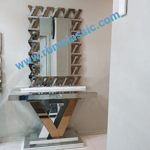 Mirrored Glass LV Hallway Console Table and Mirror