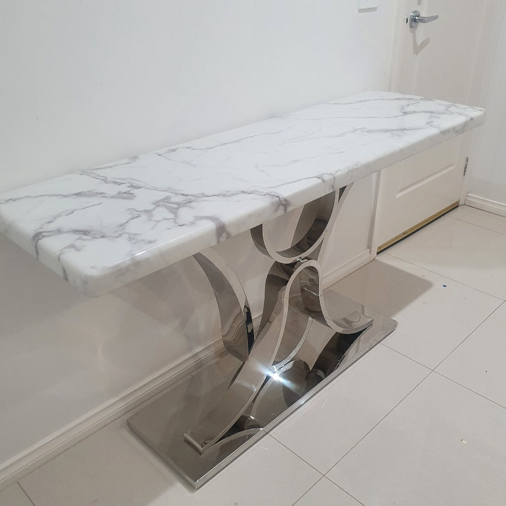 V8 Hallway Console table in Silver Stainless Steel frame