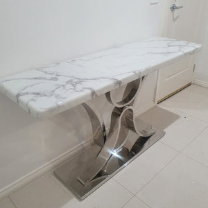 V8 Entry Console table in Silver Stainless Steel frame