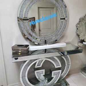 GG Style Mirrored Glass Hallway Console Table and Mirror in Silver