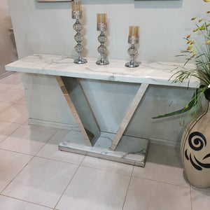 Silver Hallway Console Table and Mirror with Stainless Steel Frame