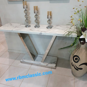 Silver Hallway / Entry Console Table and Mirror with Stainless Steel Frame