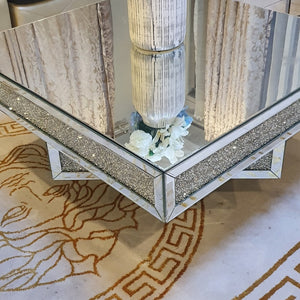 Classy Square Diamond Crushed Glass Coffee Table in Silver