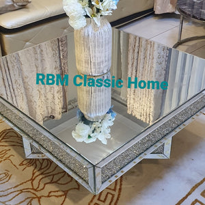 Square Diamond Crushed Glass Coffee Table in Silver