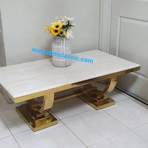 Classic Marble Coffee Table with Stainless Steel Frame