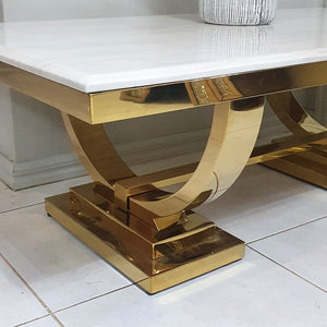 Gold Classy White Marble Coffee Table with Stainless Steel Frame
