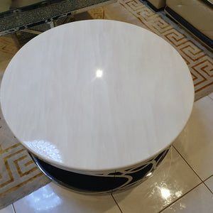 Classy Modern Round Cream Marble Coffee Marble coffee Table with Silver Stainless Steel Frame