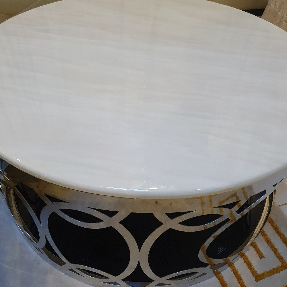 Classy Round Cream Marble Coffee Marble coffee Table with Silver Stainless Steel Frame