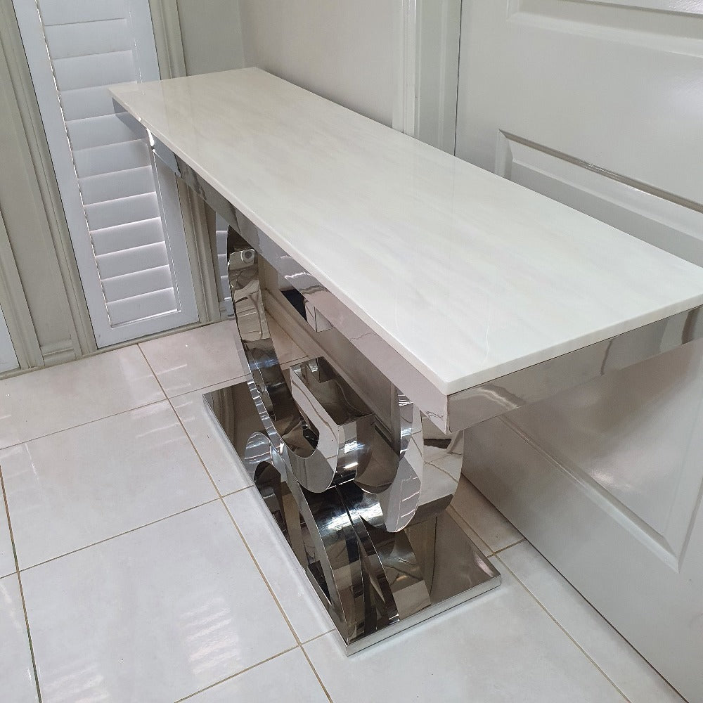 Classy GG Style Hallway Console Table in Silver Stainless Steel Frame