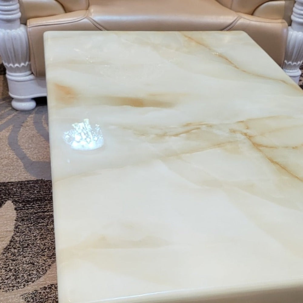 Modern Classy V8 Marble Coffee Table with Silver Stainless Steel Frame