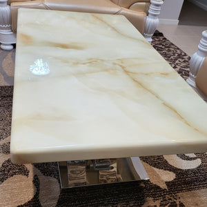 V8 Marble Coffee Table with Silver Stainless Steel Frame