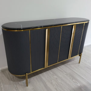 Modern Classy Buffet Cabinet in Bronze Storage Dining Room Buffet Cabinet with 4 shelves in Black MDF and Bronze