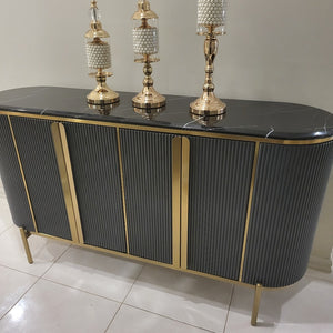 Classy Buffet Cabinet in Bronze Storage Dining Room Buffet Cabinet with 4 shelves in Black MDF and Bronze