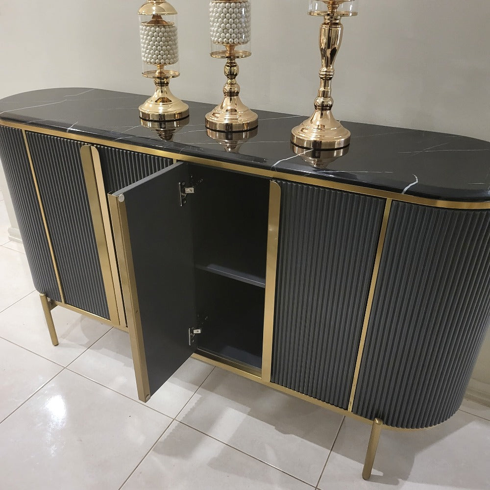 Modern Buffet Cabinet in Bronze Storage Dining Room Buffet Cabinet with 4 shelves in black MDF and Bronze