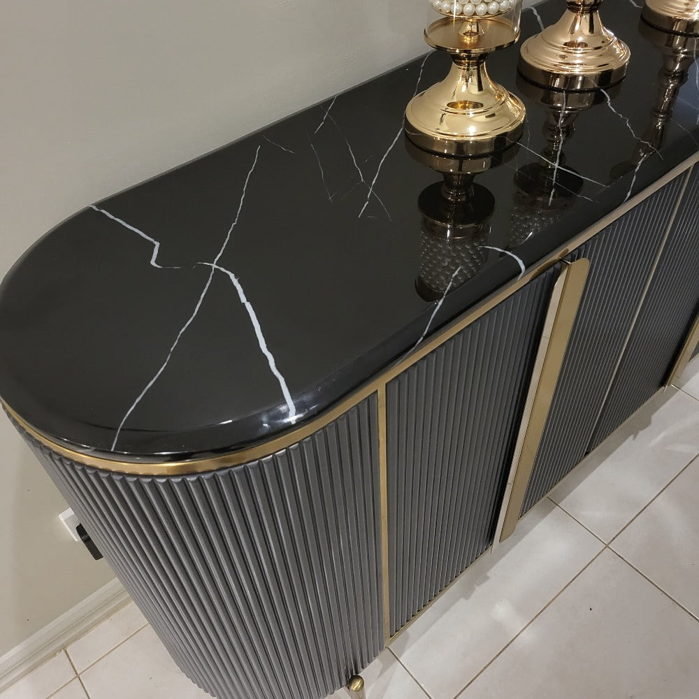 Modern Buffet Cabinet in Bronze Storage Dining Room Buffet Cabinet with 4 shelves in Black MDF