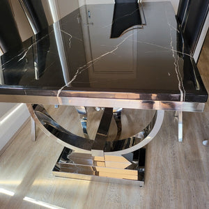 Classic Marble Dining Table in Silver Stainless Steel frame with Black Marble frame