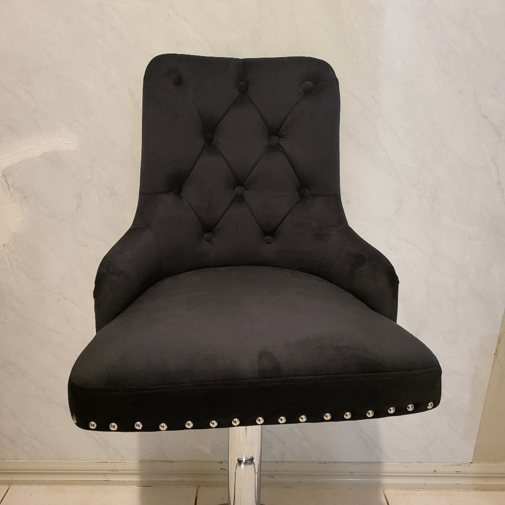 Modern Dining Barstool in Black Velvet with Stainless Steel frame