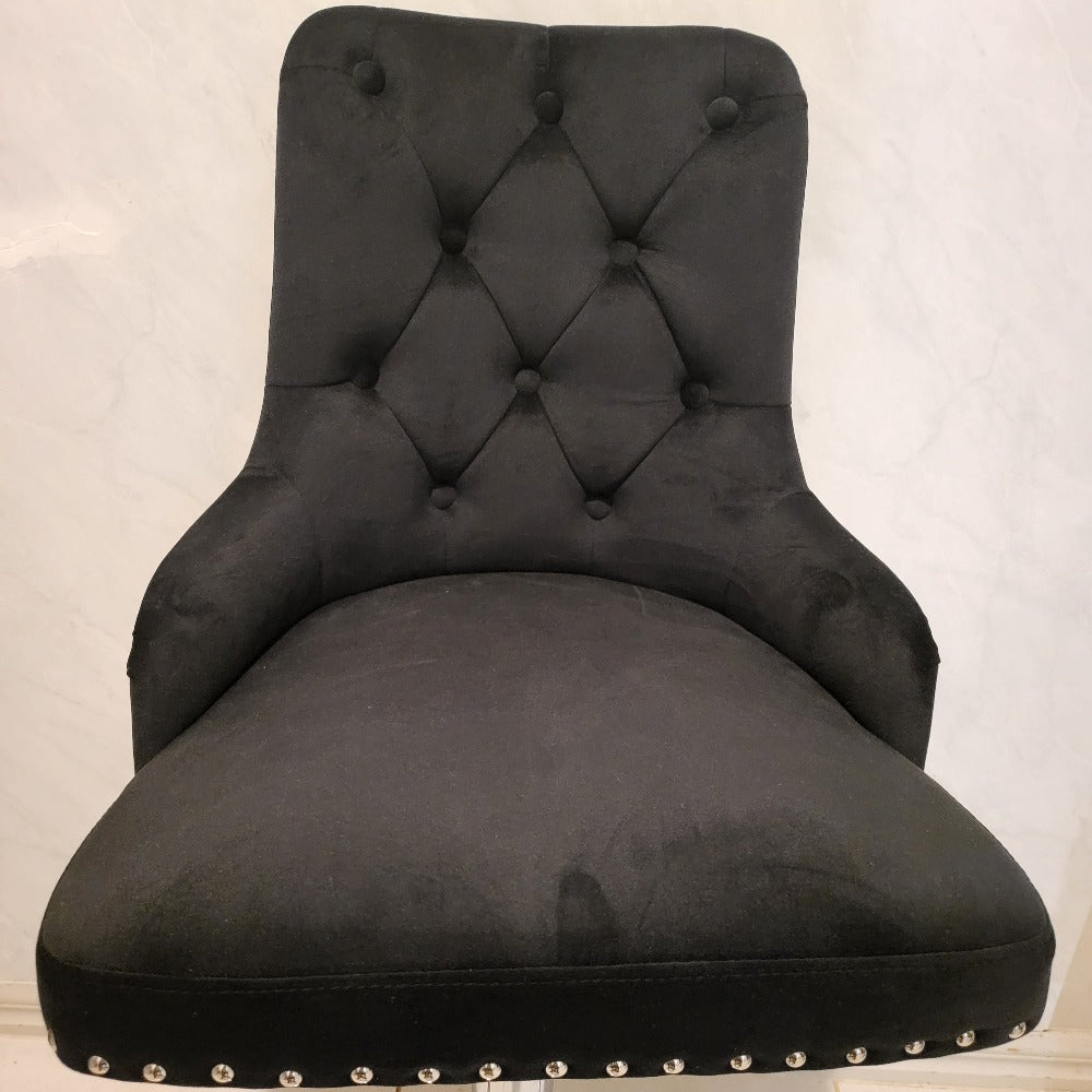 Modern Dining Barstool in Black Velvet with Stainless Steel frame