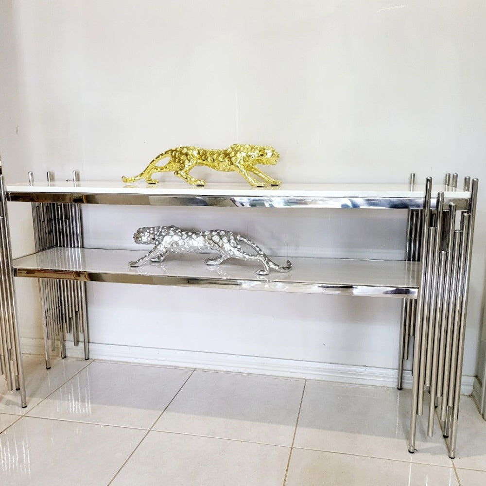 Elegant Marble Hallway Console with Stainless Steel Frame in Silver