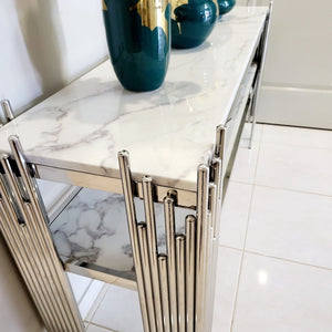 Elegant Marble Hallway /Entry Console with Stainless Steel Frame in Silver