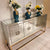 Modern Glass Mirrored Silver Rochester Dining Room Buffet Cabinet with 4 Shelves and Bronze Stand