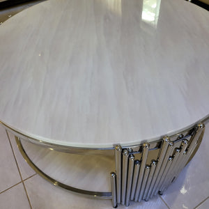 Classy Circle / Round Black Marble Coffee Marble coffee Table with Silver Stainless Steel Frame