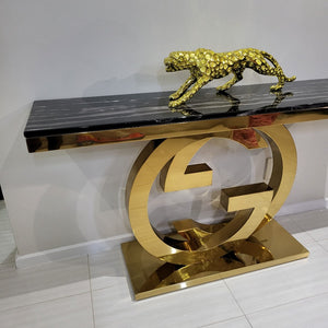 Classy GG Style Marble Hallway Console Table in Gold Stainless Steel Frame