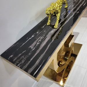 Modern Classy GG Style Marble Hallway Console Table in Gold Stainless Steel Frame