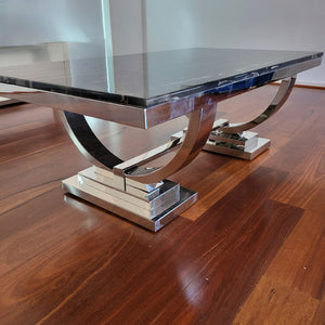 Classy Black Grey Marble Coffee Marble coffee Table with Silver Stainless Steel Frame
