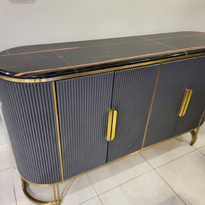 Modern Buffet Cabinet in Bronze Storage Dining Room Buffet Cabinet with four shelves in Grey MDF and Bronze