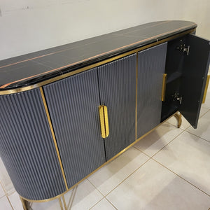 Modern Classy Buffet Cabinet in Bronze Storage Dining Room Buffet Cabinet with 4 shelves in Grey MDF and Bronze