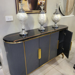 Classy Buffet Cabinet in Bronze Storage Dining Room Buffet Cabinet with 4 shelves in Grey MDF and Bronze