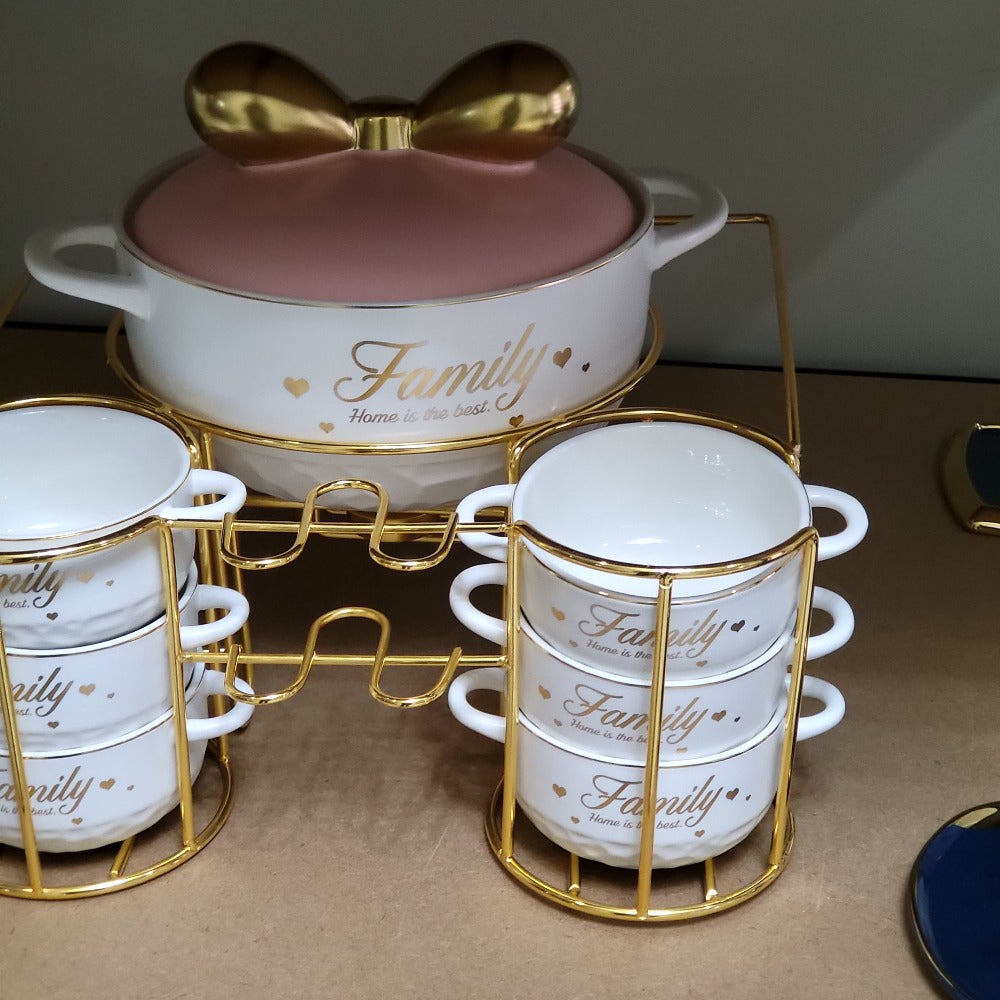 White Stylish Ceramic Soup Pot and Serving Bowls