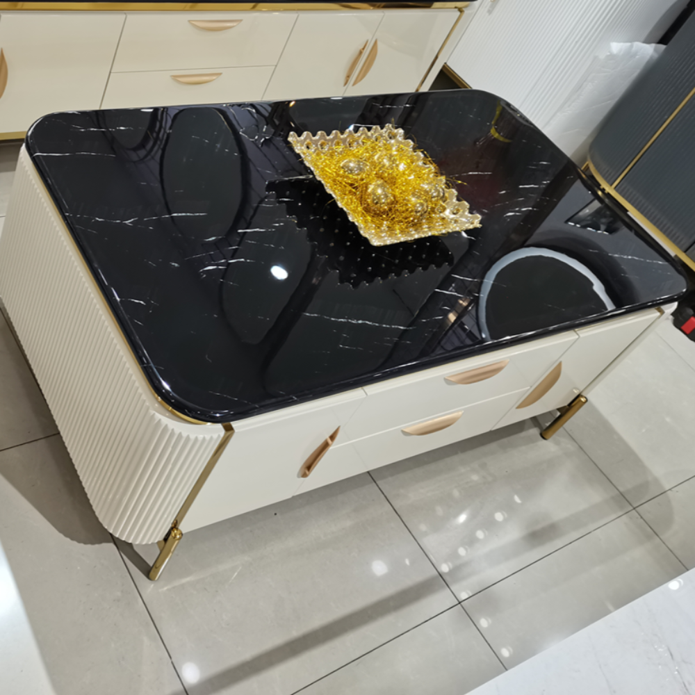 Modern Cream MDF Coffee Table with Black Marble top