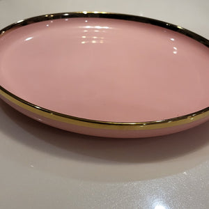 Luxury, Modern, Classy and Elegant Ceramic Dinner Set with Golden Trim Line in Pink Colour Plate