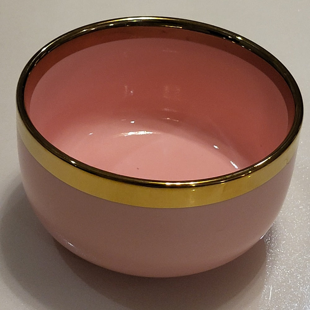 Luxury, Modern, Classy and Elegant Ceramic Dinner Set with Golden Trim Line in Pink Colour Serving Bowl