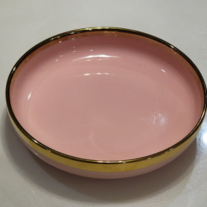 Luxury, Modern, Classy and Elegant Ceramic Dinner Set with Golden Trim Line in Pink Colour Serving Dip Plate