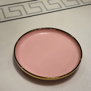 Modern, Classy and Elegant Ceramic Dinner Set with Golden Trim Line in Pink Colour Steak Plate
