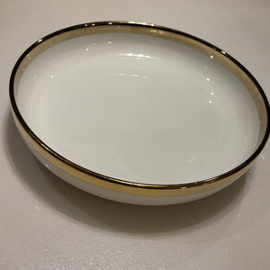 Luxury, Modern, Classy and Elegant Ceramic Dinner Set with Golden Trim Line in White Colour Serving Steak Plate